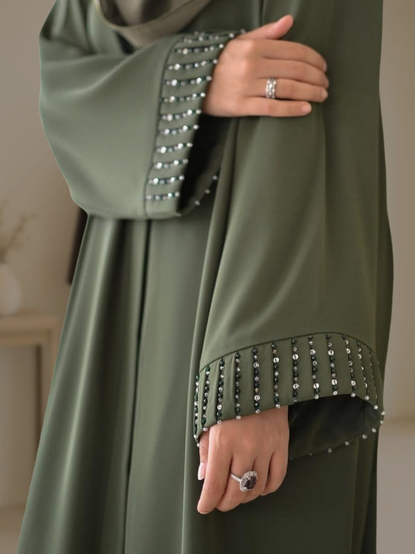 The Aaliya Abaya – Handwork Pearl Sleeve Elegance