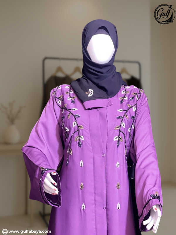 The Zarmina Abaya – HandWork Leaf & Bead Detailing